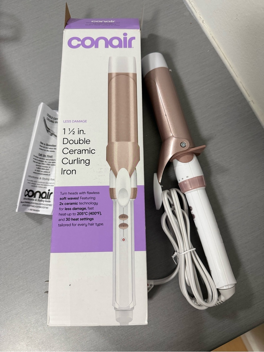 Conair 1½” Double Ceramic Curling Iron Rose Gold Tested Works